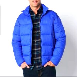 ST. JOHN'S BAY Bold Blue Mens Water Wind Resistant Midweight Puffer Jacket SZ XL